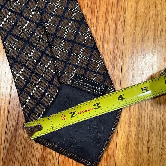 Faconnable Necktie Brown Grid Check Plaid Silk Hand Made in France Tie - Picture 2 of 4